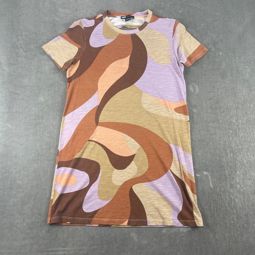 Sanctuary Womens S Multicolor Abstract Swirl T-Shirt Dress Back Cutout Retro